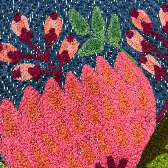 Boho Floral Embroidered Throw Blanket Blue Ethereal Cottagecore Karma Living - Picture 5 of 8